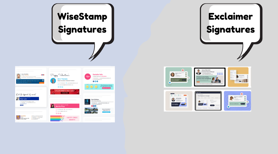 WiseStamp vs Exclaimer email signature management comparison 2026 chart