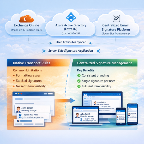 Office 365 email signature management dashboard illustration