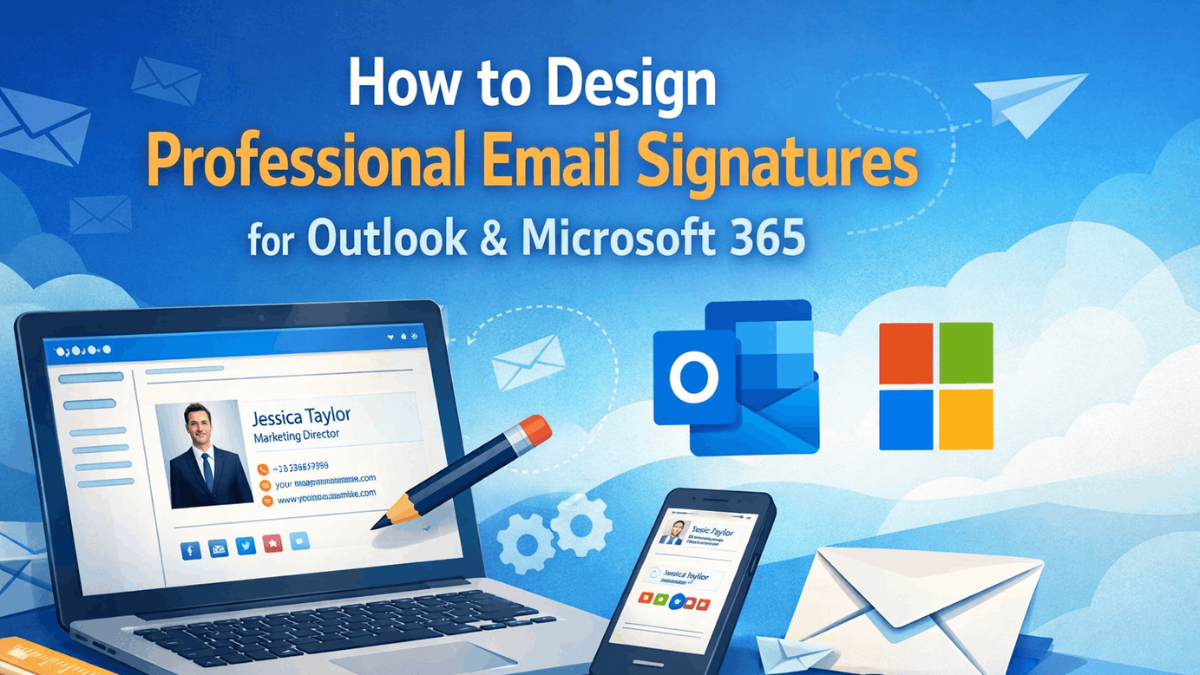 Modern professional email signature example in Outlook 2026 – clean, mobile-friendly, brand consistent