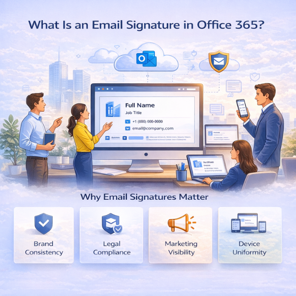 Office 365 email signature management concept illustration