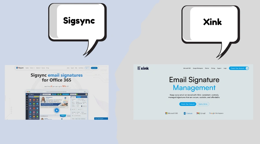 Sigsync vs Xink email signature editor and dashboard comparison