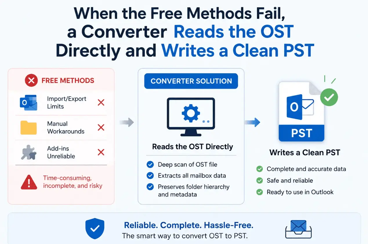Illustration of converting an orphaned or corrupt OST file into a portable PST file