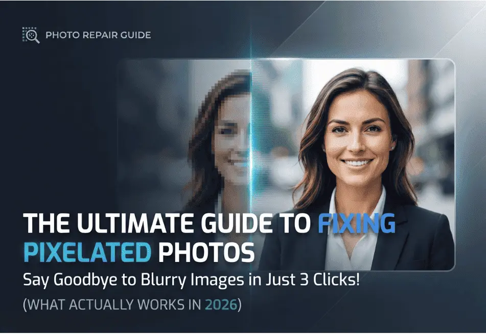 How to fix pixelated photos — a low-resolution image before and after AI upscaling
