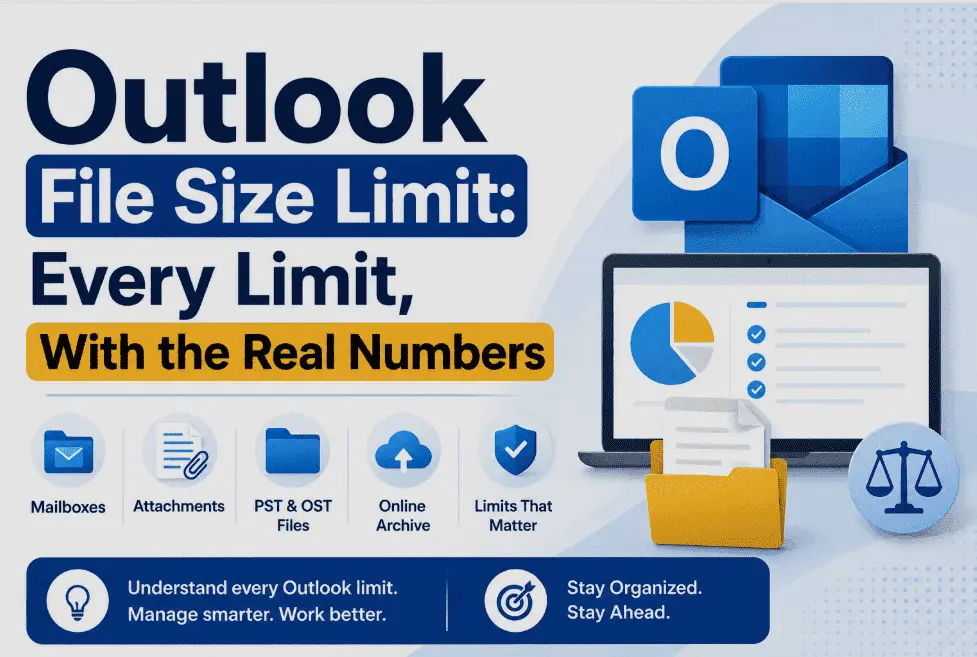 Outlook file size limit — attachment size error message in Outlook showing the allowable limit